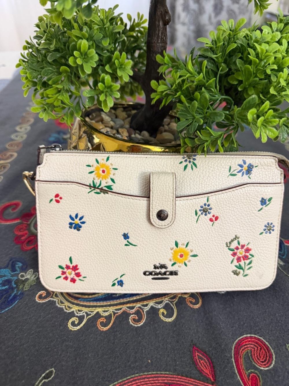 Coach Cream Floral Pebbled Leather Crossbody Bag - Picture 3 of 16
